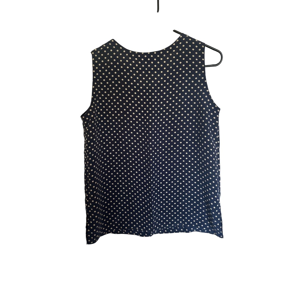 Savannah Womens Navy Blue White Polka Dot 100% Silk Sleeveless Blouse Top Size M - Picture 2 of 3